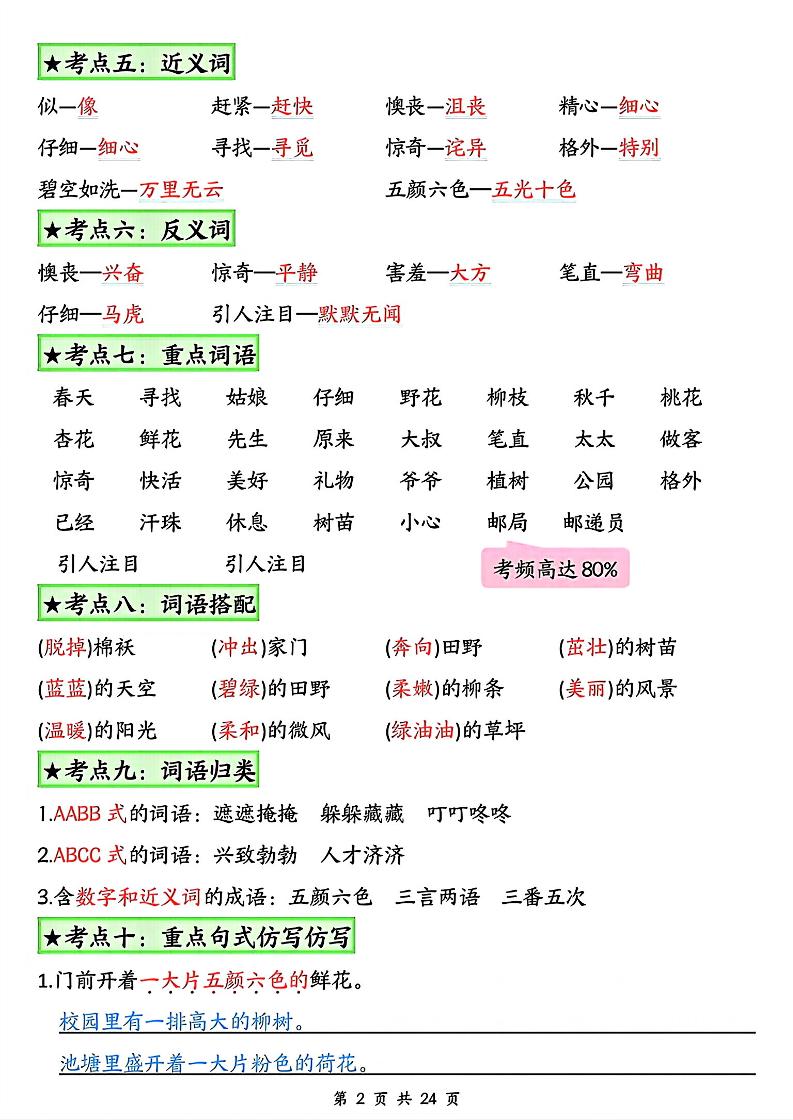 二年级下册语文1-8单元★高频考点总结_ - u4站-u4站