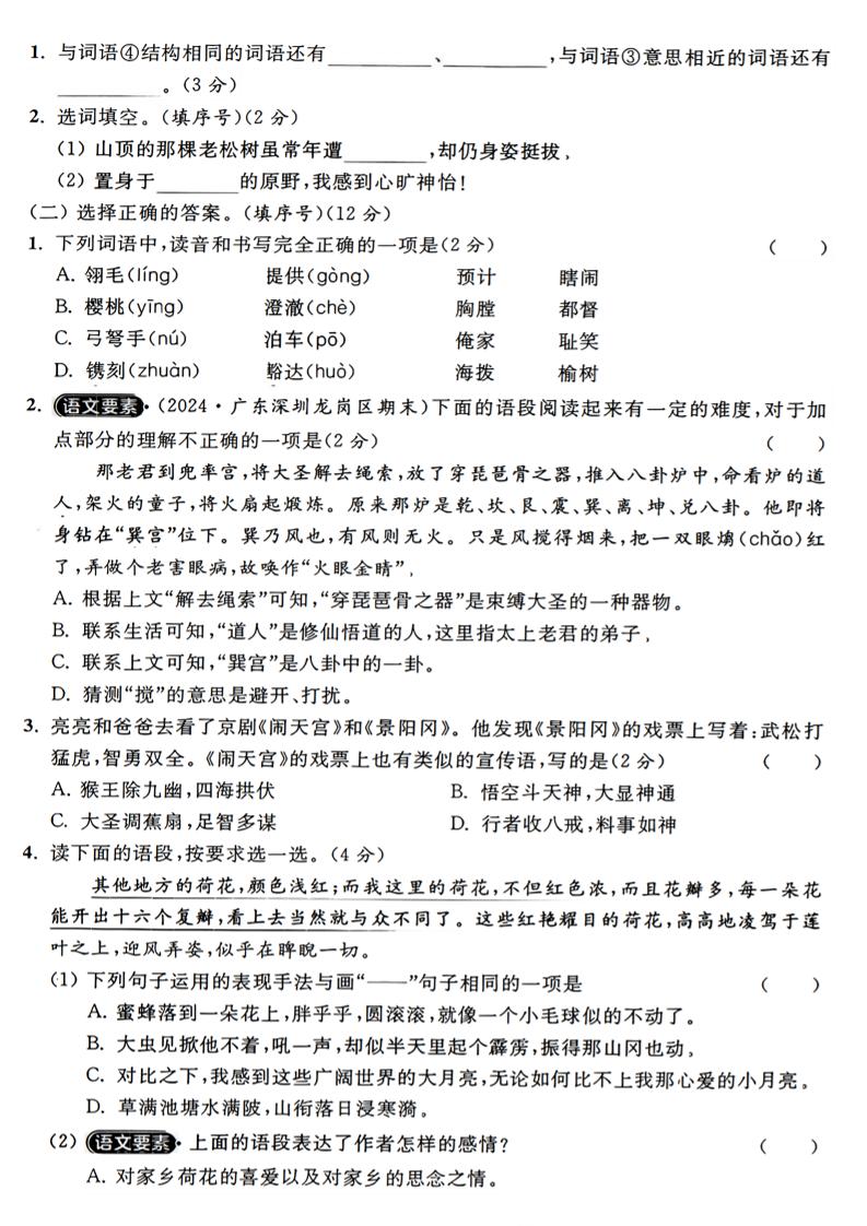 2024-2025学年五下语文第一月度精品测验卷 - u4站-u4站