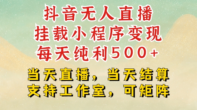 抖音无人直播挂载小程序变现每天纯利500+当天直播，当天结算支持工作室，可矩阵【揭秘】 - u4站-u4站