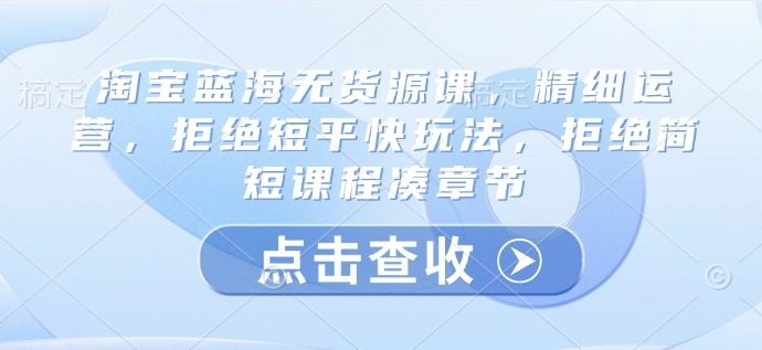 淘宝蓝海无货源课，精细运营，拒绝短平快玩法，拒绝简短课程凑章节 - u4站-u4站