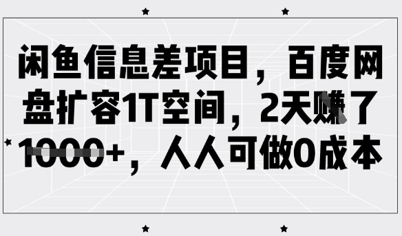 闲鱼信息差项目，百度网盘扩容1T空间，2天收益1k+，人人可做0成本 - u4站-u4站