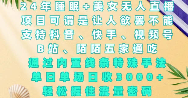 2024年睡眠+美女无人直播，通过内置线条特殊手法，单场日收3k+，轻松握住流量密码【揭秘】 - u4站-u4站