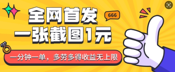 全网首发，一张截图1块钱，一分钟一单，多劳多得，收益无上限 - u4站-u4站
