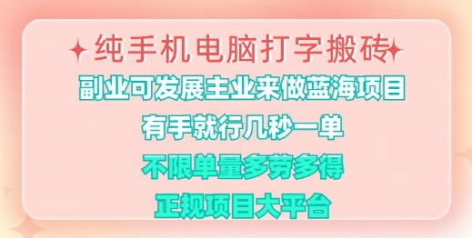 纯手机电脑打字搬砖，有手就行，几秒一单，多劳多得，正规项目大平台【揭秘】 - u4站-u4站