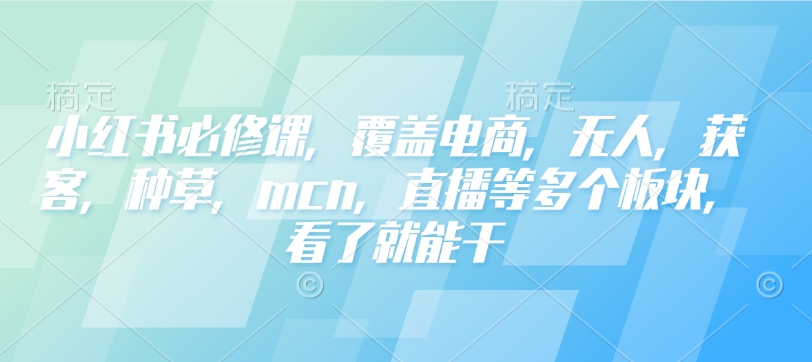 小红书必修课，覆盖电商，无人，获客，种草，mcn，直播等多个板块，看了就能干 - u4站-u4站