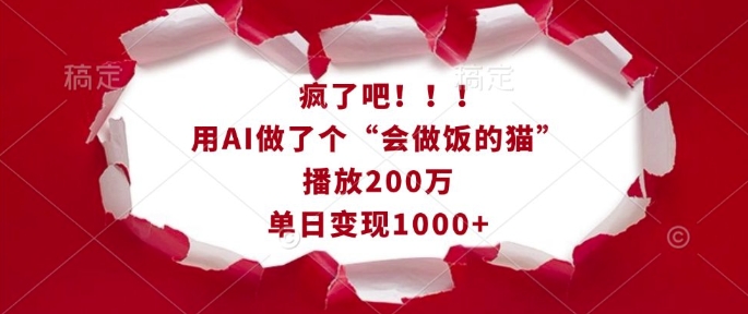 疯了吧！用AI做了个“会做饭的猫”，播放200万，单日变现1k - u4站-u4站